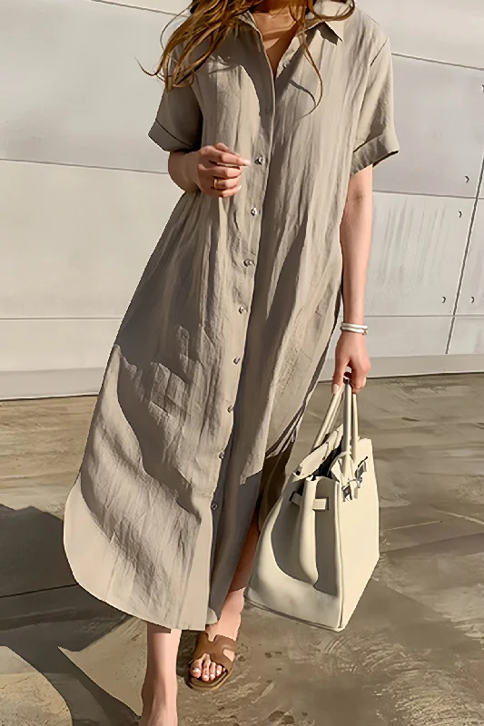 Cotton Linen Tie-waist Shirt Dress