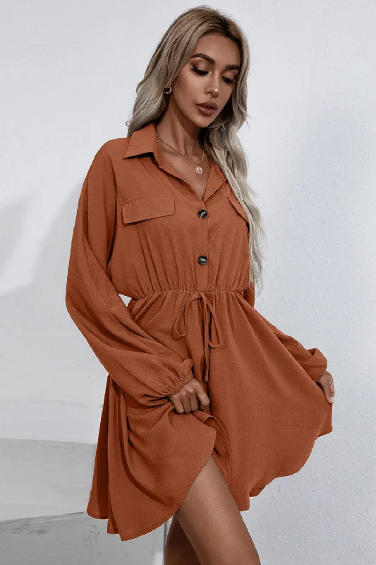 Ivy Lane Collared Tie Waist Button Up Shirt Dress