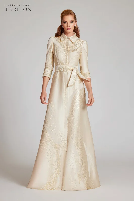 Metallic Jacquard Shirtdress Gown