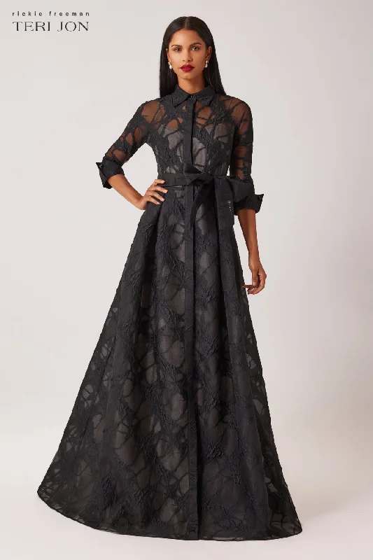 Organza Web Pattern Shirt Waist Gown