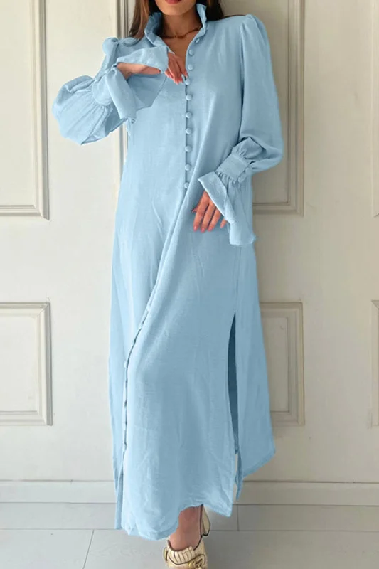 Stand Neck Single-breasted Shirt Dress