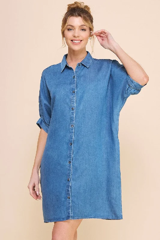 WASHED CHAMBRAY SHIRT DRESS